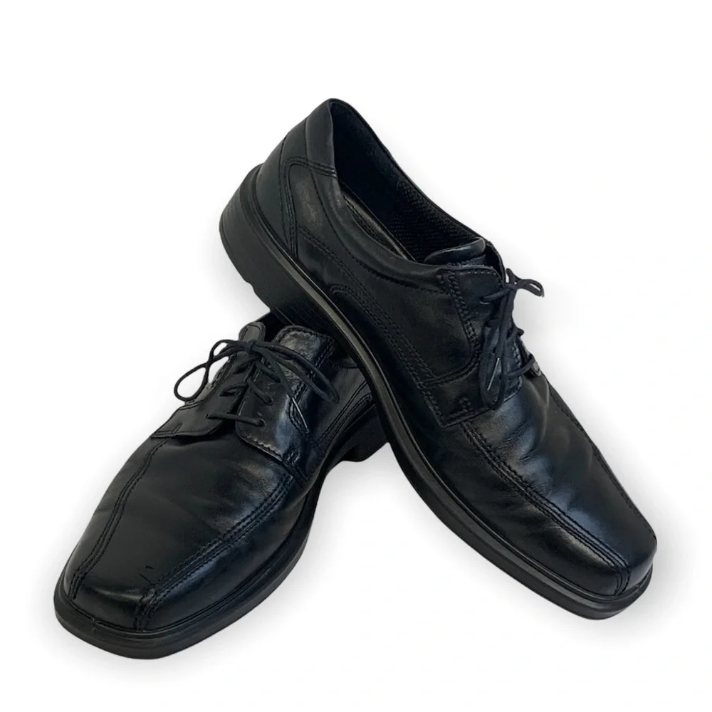 Ecco Oxford Black Leather Shock Point Lace Up Dress Shoes Size 46 EU/12 -12.5 US